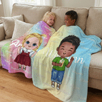 Personalised Multicolor Cartoon Kid Character Soft Throw Blanket with Name Home Decor Birthday Gift for Kids