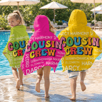 Personalized Cousin Crew Word Cloud Soft Quick Dry Hooded Beach Towel with Name Summer Vacation Essential Birthday Gift for Kids