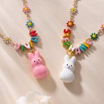 Personalized Cute Bunny Flower Colorful Name Necklace Friendship Jewelry Daily Wear Birthday Gift for Friends Besties