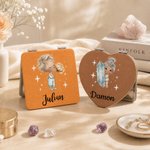 Personalised Birthstone Birth Flower Cartoon Girl Compact Heart Round Square Makeup Mirror with Name Portable Birthday Wedding Party Gift for Women