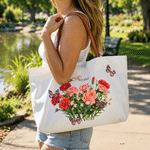 Personlig lerretsveske med fødselsblomst og navn – stor kapasitet – til daglig bruk – bursdagsgave til henne