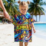 Personalized Street Art Graffiti Name Soft Quick Dry Hooded Beach Towel Summer Travel Essential Birthday Vacation Gift for Kids
