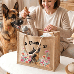 Personalised Birth Flower Pet Photo Large Jute Tote Bag with Name Birthday Gift for Pet Lovers Owners