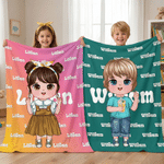 Personalised Multicolor Cartoon Kid Character Soft Throw Blanket with Name Home Decor Birthday Gift for Kids