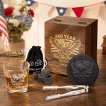 Personalized Vintage USA 250th Anniversary Whiskey Glass 4 Stones Wooden Box Set with Name Father's Day Birthday Anniversary Gift for Dad Man
