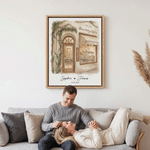 Personalized Watercolour Dating Location Photo Canvas Prints with Text and Date Ship from USA Wedding Party Gift for Couples Newlyweds