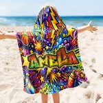 Personalized Street Art Graffiti Name Soft Quick Dry Hooded Beach Towel Summer Travel Essential Birthday Vacation Gift for Kids