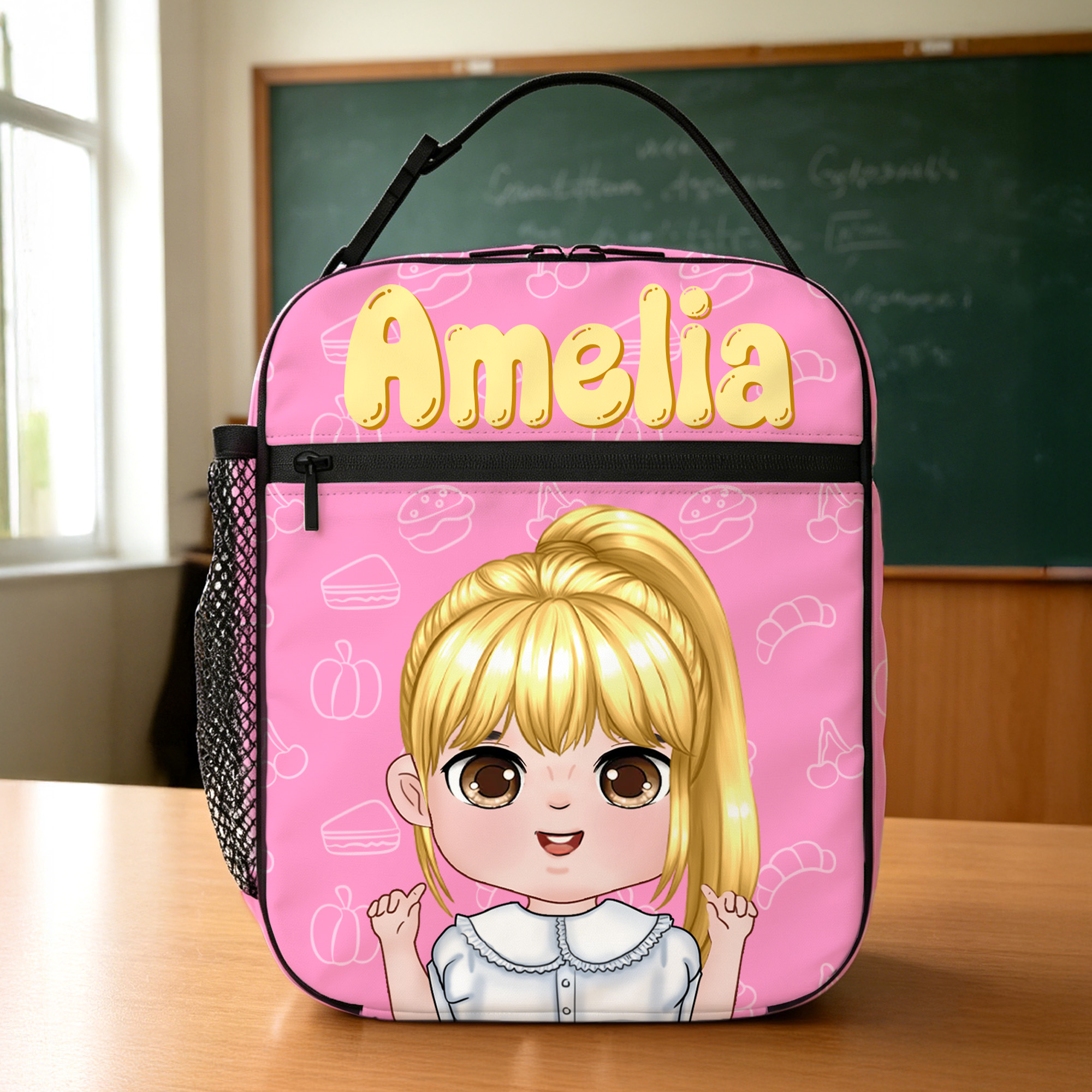 Personalisierte isolierte Lunch-Tasche mit Cartoon-Figur für Kinder, mit Namen – ideal für den Schulweg, den Schulanfang oder als Geburtstagsgeschenk für Kinder und Schüler