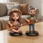 Figurine d'un personnage 3D personnalisée avec texte et photo guitariste - Décoration de bureau - Cadeau d'anniversaire pour amoureux de musique