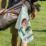 Personalised Cartoon Character Soft Golf Towel with Name Initial and Carabiner Daily Use Birthday Father's Day for Golfer Dad Family