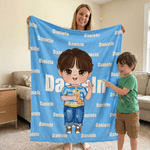 Personalised Multicolor Cartoon Kid Character Soft Throw Blanket with Name Home Decor Birthday Gift for Kids