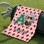 Personalised Cartoon Character Soft Golf Towel with Name Initial and Carabiner Daily Use Birthday Father's Day for Golfer Dad Family