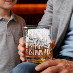 Personalized Fist Bump Photo 10 oz Rock Whiskey Glass with Text Name and Title Father's Day Birthday Gift for Dad Grandfather