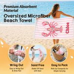 Personalized Folk Art Floral Marine Life Microfiber Tassel Beach Towel with Name and Drawstring Bag Birthday Summer Vacation Gift for Kids Women