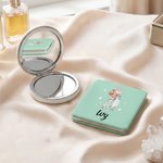 Personalised Birthstone Birth Flower Cartoon Girl Compact Heart Round Square Makeup Mirror with Name Portable Birthday Wedding Party Gift for Women