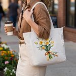 Borsa tote personalizzato in velluto a coste, di grande capacità, con nome e fiore, essenziale per compleanno e festa della mamma