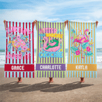 Personalized Funny Tropical Flamingo Quick Dry Oversized Beach Towel with Name Beach Party Birthday Gift for Women Girls