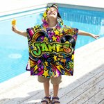 Personalized Street Art Graffiti Name Soft Quick Dry Hooded Beach Towel Summer Travel Essential Birthday Vacation Gift for Kids