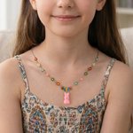 Personalized Cute Bunny Flower Colorful Name Necklace Friendship Jewelry Daily Wear Birthday Gift for Friends Besties