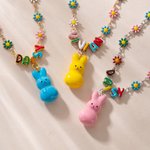 Personalized Cute Bunny Flower Colorful Name Necklace Friendship Jewelry Daily Wear Birthday Gift for Friends Besties