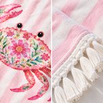 Personalized Folk Art Floral Marine Life Microfiber Tassel Beach Towel with Name and Drawstring Bag Birthday Summer Vacation Gift for Kids Women