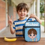 Personlig isolert matpakkebag med tegneseriefigur for barn, med navn – perfekt til hverdagsbruk, skolebruk og bursdagsgave til barn og elever