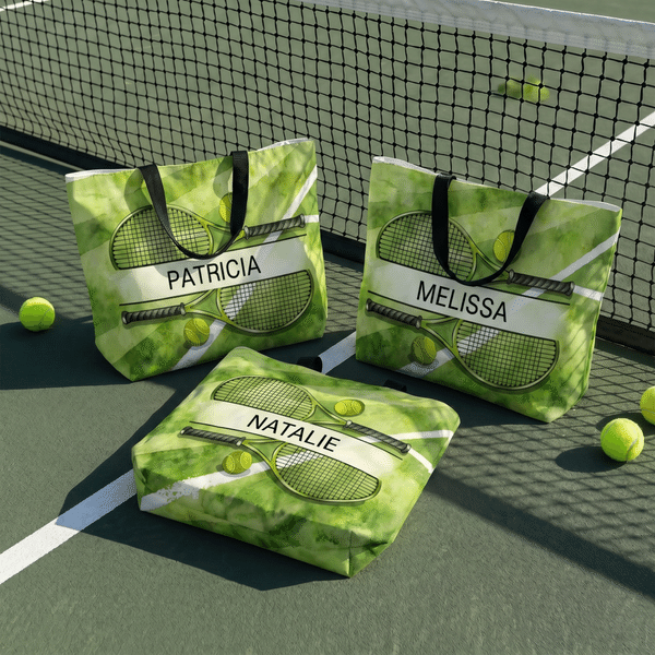 Personalised Tennis Racket Ball Large Capacity Tote Bag with Name Tennis Match Birthday Gift for Tennis Lovers Players