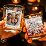 Personalized Fist Bump Photo 10 oz Rock Whiskey Glass with Text Name and Title Father's Day Birthday Gift for Dad Grandfather