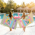 Personalized Funny Tropical Flamingo Quick Dry Oversized Beach Towel with Name Beach Party Birthday Gift for Women Girls