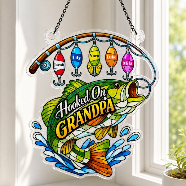 Gepersonaliseerd Hengelpatroon Acryl Hangend Ornament met 1-8 Namen en Titel Huisdecor Vaderdag Verjaardagscadeau voor vader Echtgenoot Vriend