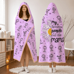 Personalised 1-16 Cartoon Line Art Kids Soft Cosy Hooded Blanket with Names Daily Use Mother's Day Birthday Gift for Gran Mum