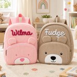 Personalized Cute Teddy Bear Corduroy Backpack with Hand Embroidered Name Children's Day Back to School Birthday Gift for Kids Students
