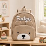 Personalized Cute Teddy Bear Corduroy Backpack with Hand Embroidered Name Children's Day Back to School Birthday Gift for Kids Students