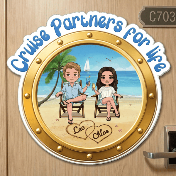 Aimant de réfrigérateur personnalisé avec photo et personnage de dessin animé, sur mesure, avec prénom – Décoration d'intérieur, cadeau d'anniversaire, de voyage ou d'été pour un couple