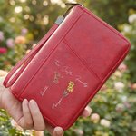 Personalized 1-5 Birth Flowers Title Names Portable PU Leather Passport Holder Wallet with Wristband Travel Essential Birthday Gift for Woman Mom