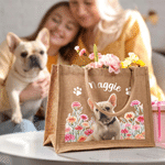 Personalised Birth Flower Pet Photo Large Jute Tote Bag with Name Birthday Gift for Pet Lovers Owners
