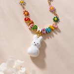 Personalized Cute Bunny Flower Colorful Name Necklace Friendship Jewelry Daily Wear Birthday Gift for Friends Besties