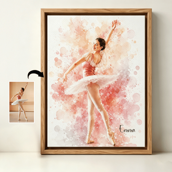 Personalized Watercolor Dance Gymnastics Art Photo Canvas Prints with Name Home Decor Ship from USA Competition Birthday Gift for Girls Dancers