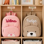 Personalized Cute Teddy Bear Corduroy Backpack with Hand Embroidered Name Children's Day Back to School Birthday Gift for Kids Students