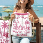 Personalised Tired Teachers Summer Club Quick Dry Beach Towel with Name and Drawing Bag Summer Vacation Teacher's Day Gift for Women Teachers