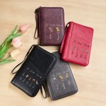 Personalized 1-5 Birth Flowers Title Names Portable PU Leather Passport Holder Wallet with Wristband Travel Essential Birthday Gift for Woman Mom