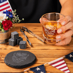 Personalized Vintage USA 250th Anniversary Whiskey Glass 4 Stones Wooden Box Set with Name Father's Day Birthday Anniversary Gift for Dad Man