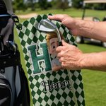 Personalised Cartoon Character Soft Golf Towel with Name Initial and Carabiner Daily Use Birthday Father's Day for Golfer Dad Family