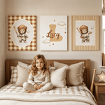 Personalized Sports Teddy Bear 3-Piece Canvas Prints with Name Bedroom Decor Ship from USA Birthday Gift for Kids New Parents