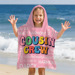 Personalized Cousin Crew Word Cloud Soft Quick Dry Hooded Beach Towel with Name Summer Vacation Essential Birthday Gift for Kids