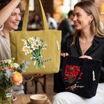 Borsa tote personalizzato in velluto a coste, di grande capacità, con nome e fiore, essenziale per compleanno e festa della mamma