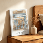 Personalized Watercolour Dating Location Photo Canvas Prints with Text and Date Ship from USA Wedding Party Gift for Couples Newlyweds