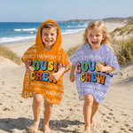 Personalized Cousin Crew Word Cloud Soft Quick Dry Hooded Beach Towel with Name Summer Vacation Essential Birthday Gift for Kids