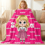 Personalised Multicolor Cartoon Kid Character Soft Throw Blanket with Name Home Decor Birthday Gift for Kids