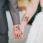 Personalisierte temporäre Cartoon-Gesichtsfoto Tattoos | wasserfest mit Namen und Datum | 12er-Set | Hochzeitsparty Geschenk für Brautpaar Gäste